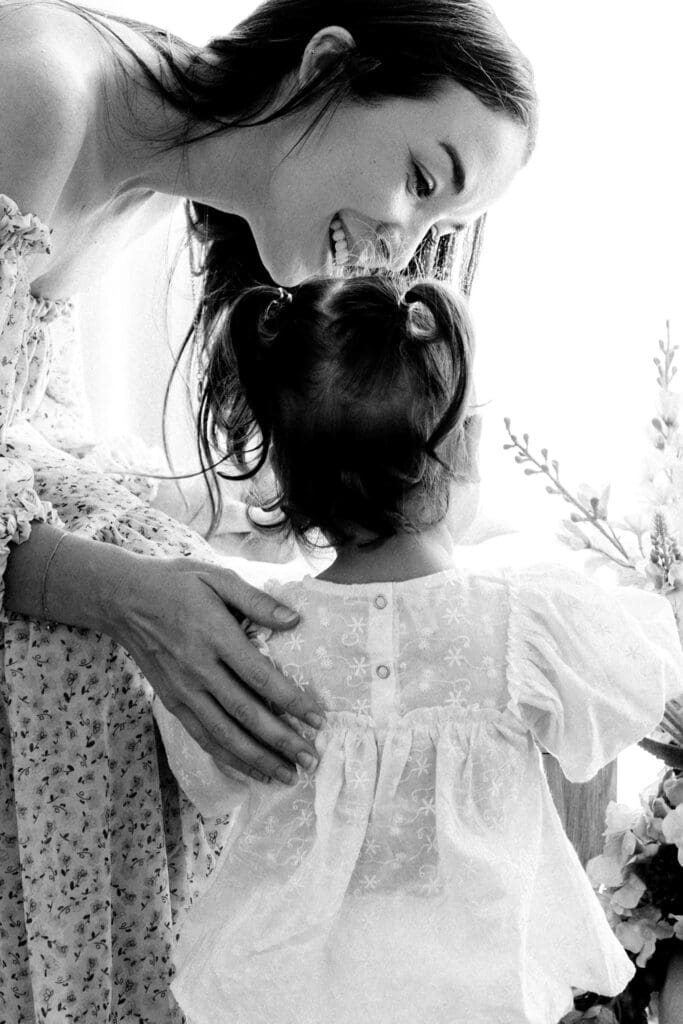 Black and white mother and toddler moment 